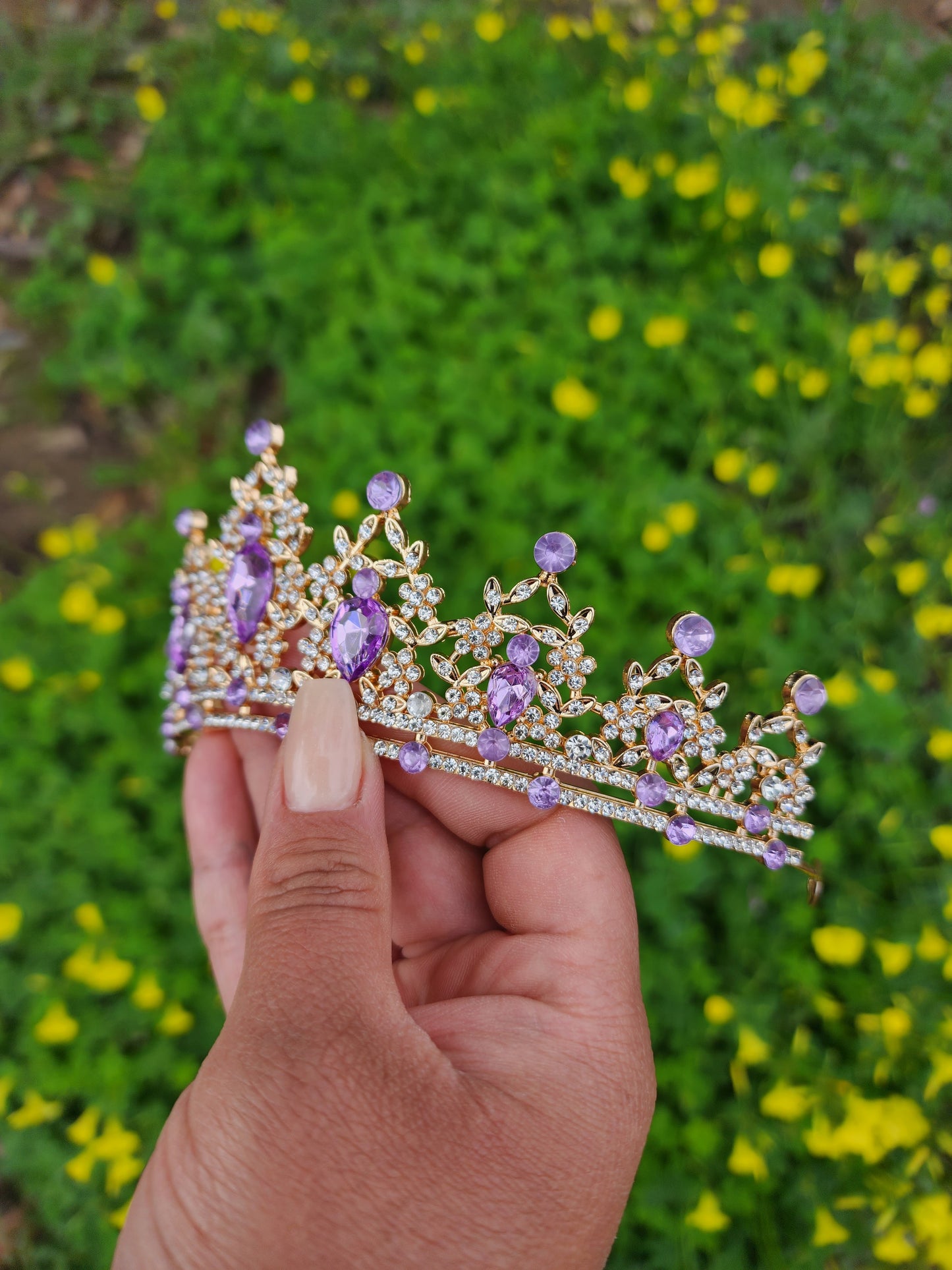 Gold Tiara with Silver & Lilac Rhinestones (206)