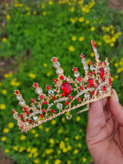 Gold Tiara with Red & Silver Rhinestones (208)