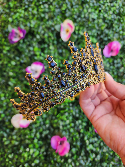 Gold Tiara with Black Rhinestones (224)