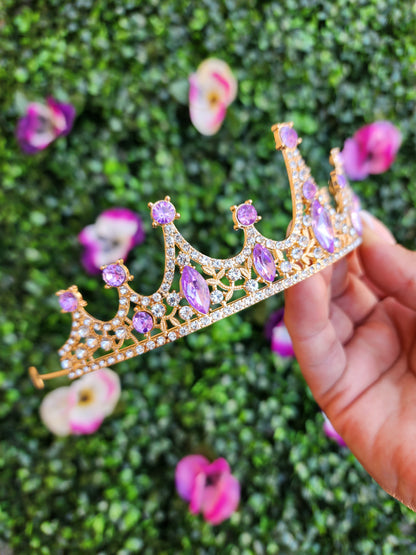 Gold Tiara with Silver & Lilac Rhinestones (96)