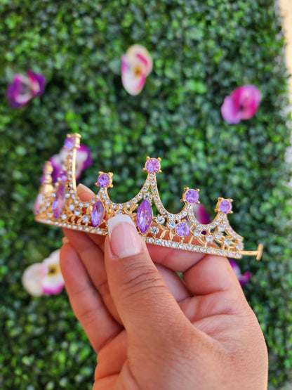 Gold Tiara with Silver & Lilac Rhinestones (96)