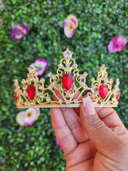 Gold Tiara with Silver & Red Rhinestones (132)