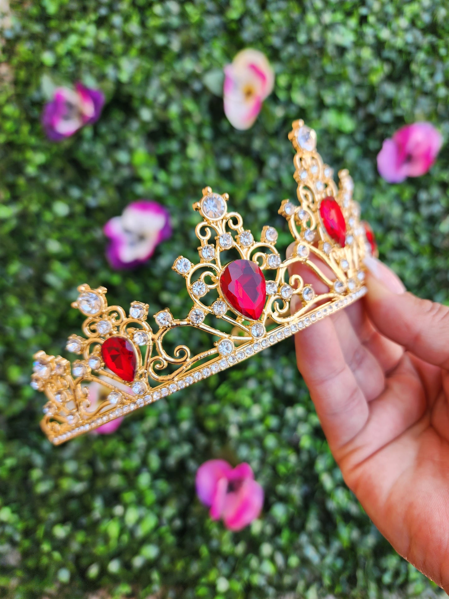 Gold Tiara with Silver & Red Rhinestones (132)