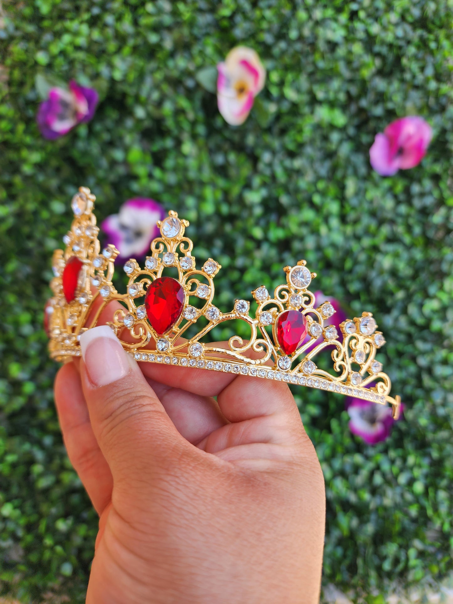 Gold Tiara with Silver & Red Rhinestones (132)