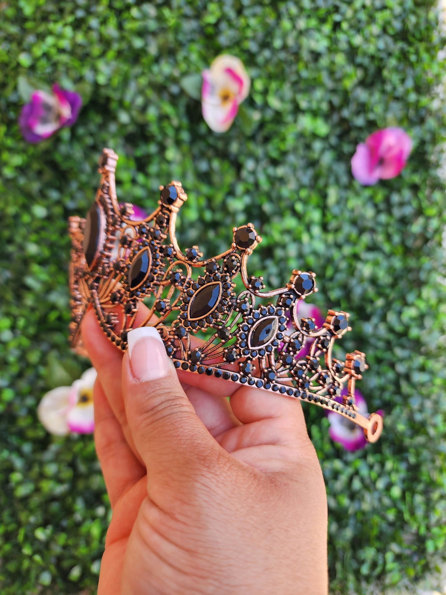 Rose Gold Tiara with Black Rhinestones (219)