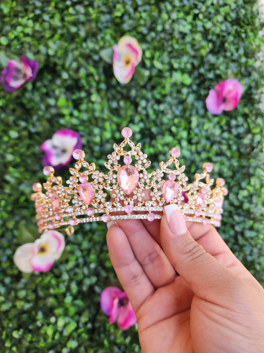 Gold Tiara with Silver & Pink Rhinestones (97)