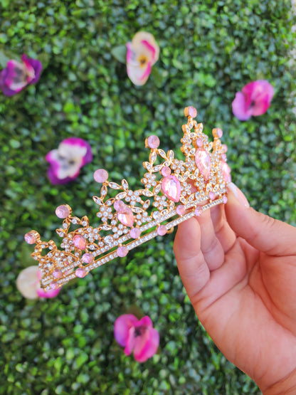 Gold Tiara with Silver & Pink Rhinestones (97)