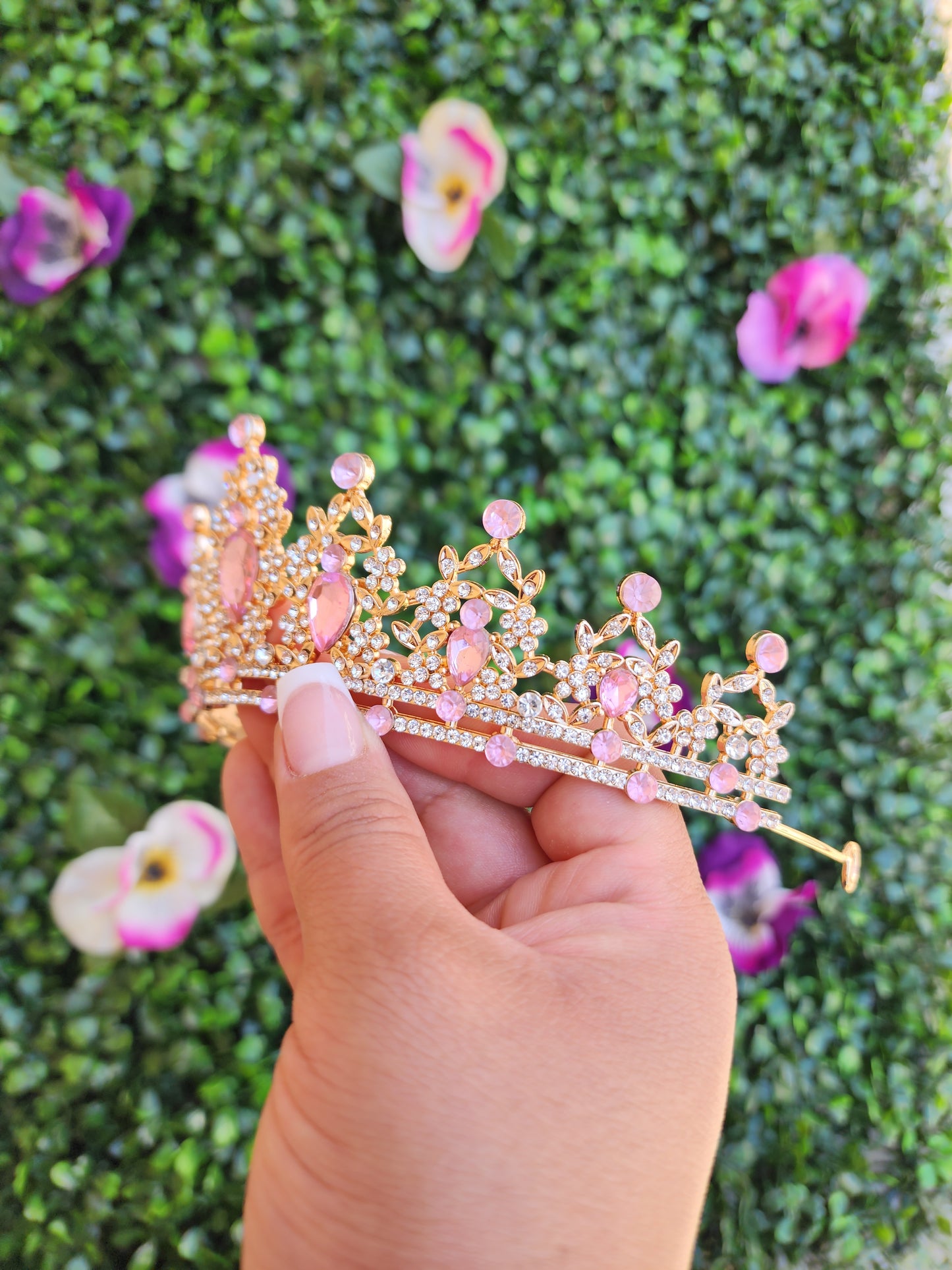 Gold Tiara with Silver & Pink Rhinestones (97)