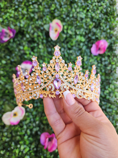 Gold Tiara with Silver & Lilac Rhinestones (114)