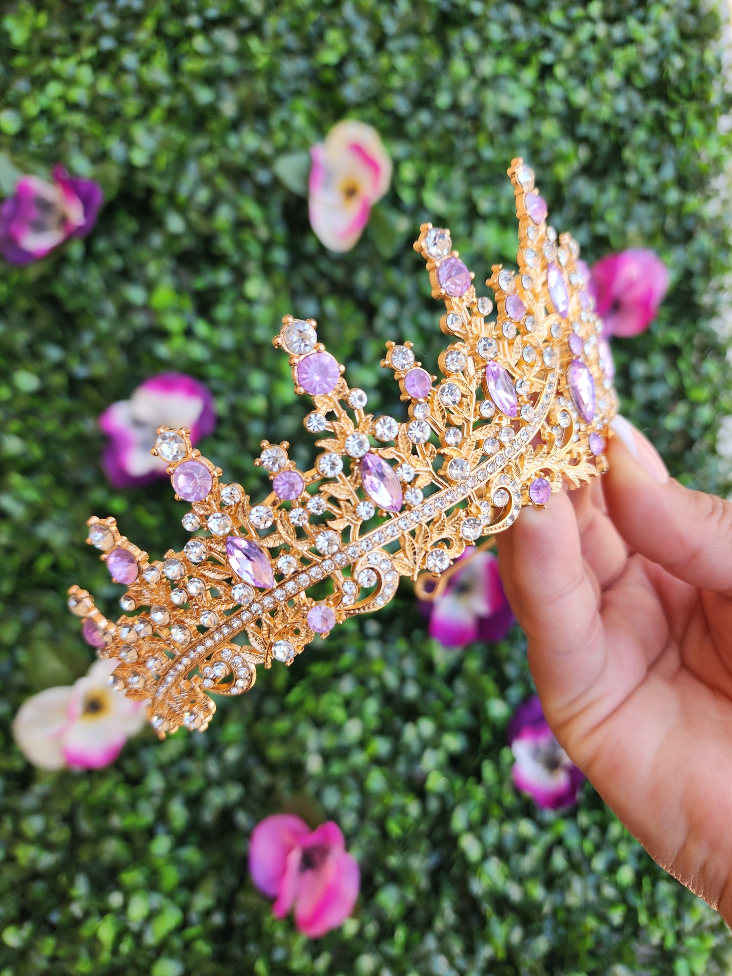 Gold Tiara with Silver & Lilac Rhinestones (114)