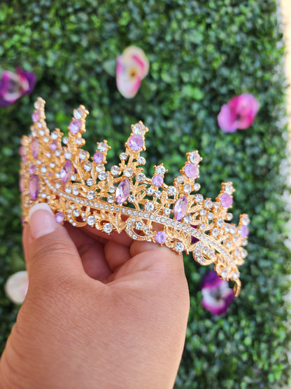 Gold Tiara with Silver & Lilac Rhinestones (114)