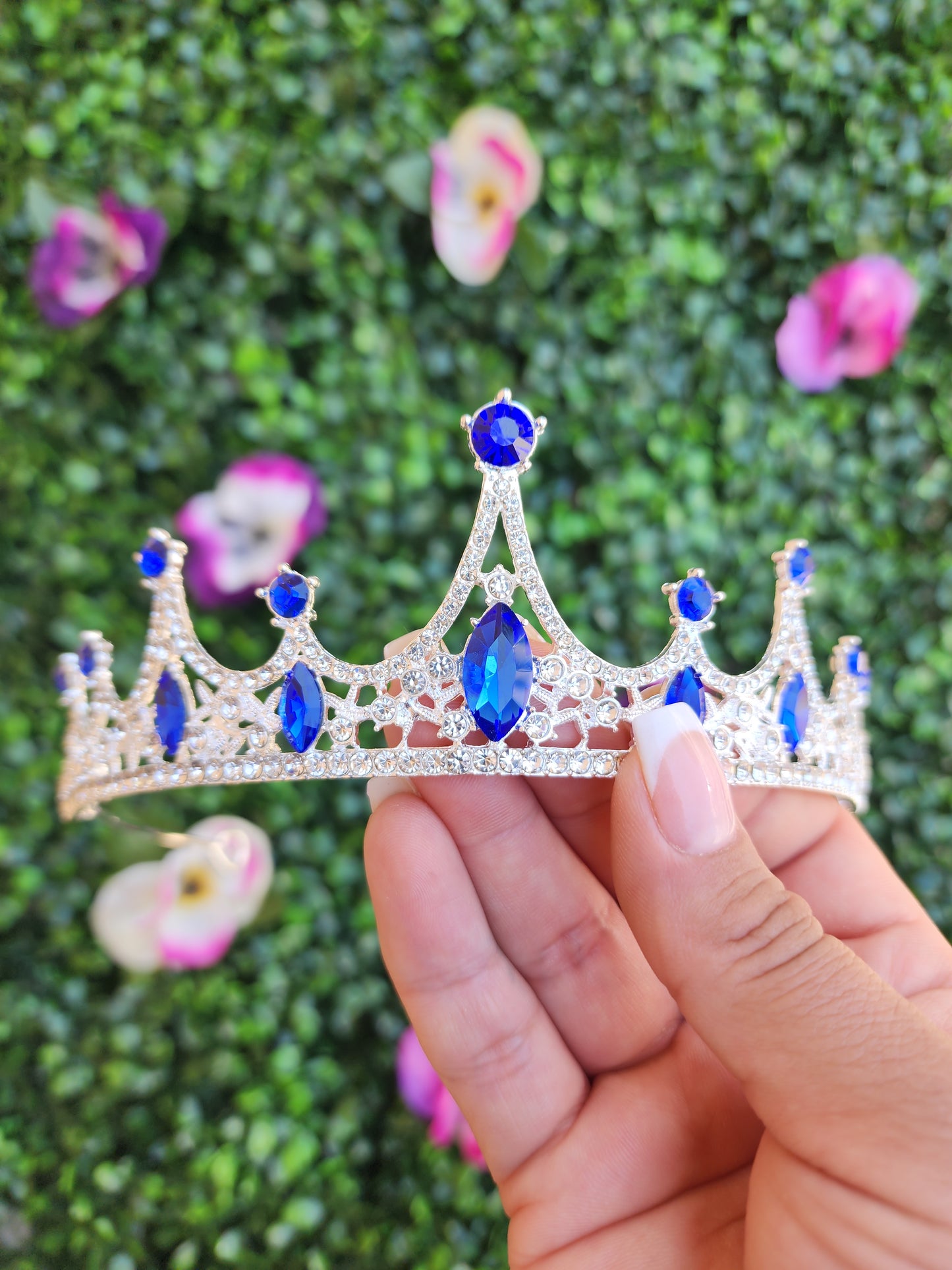 Silver Tiara with Silver & Blue Rhinestones (161)