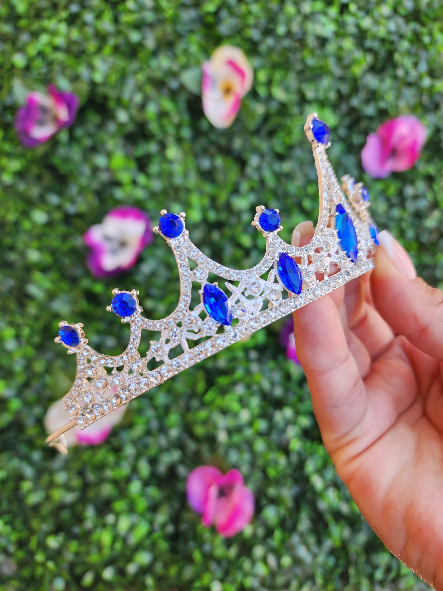 Silver Tiara with Silver & Blue Rhinestones (161)