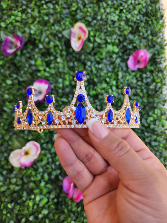 Gold Tiara with Silver & Blue Rhinestones (230)