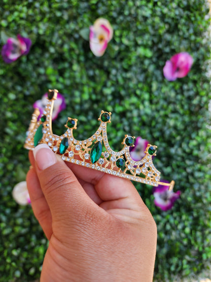 Gold Tiara with Green and Silver Rhinestones (213)