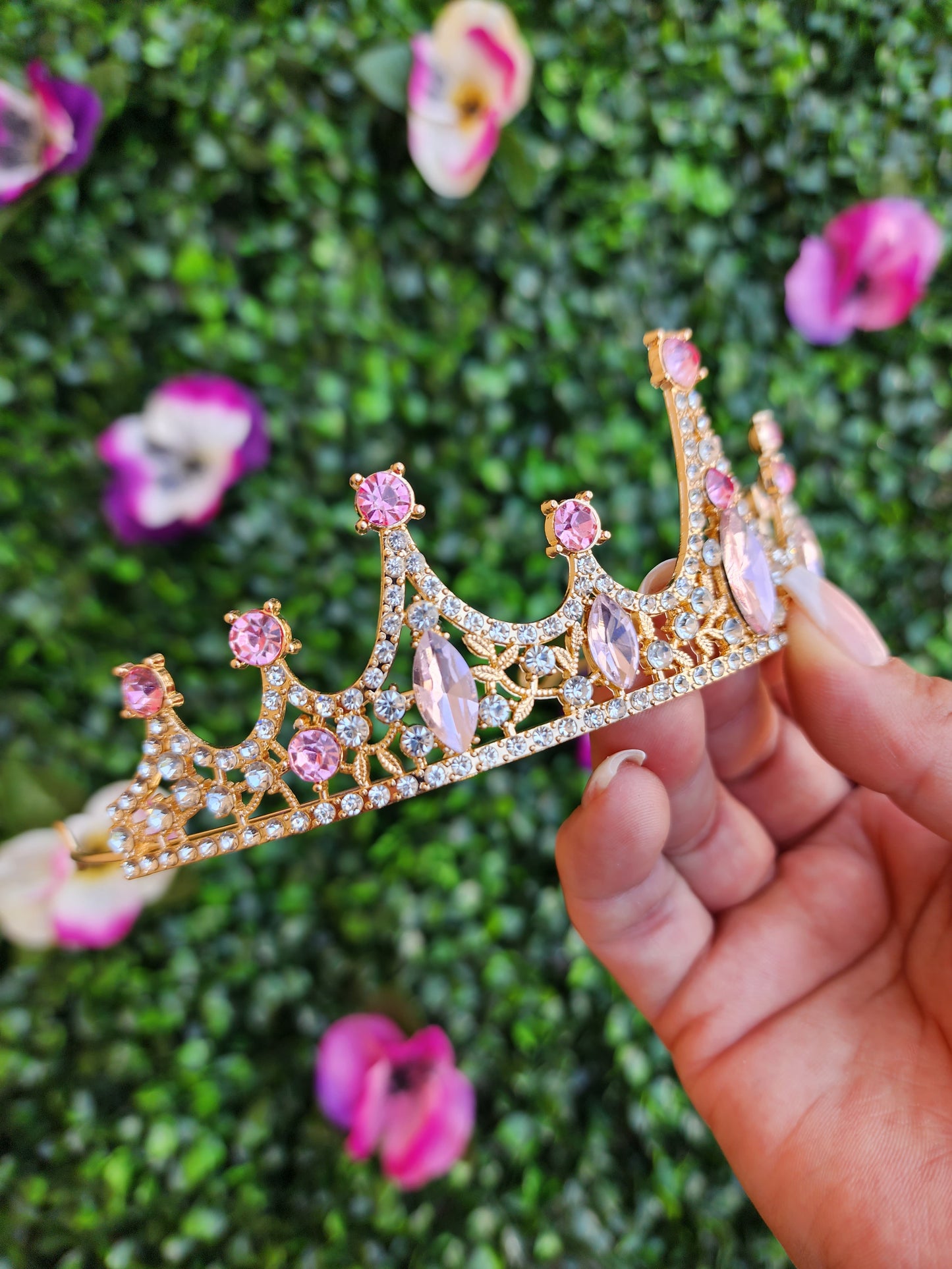 Gold Tiara with Silver & Pink Rhinestones (35)