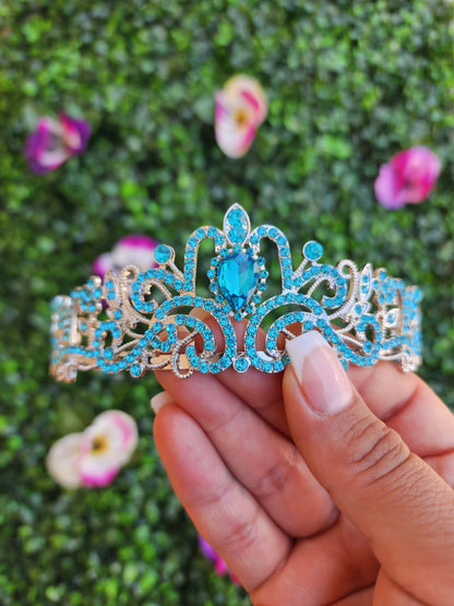 Kid's Silver Tiara with Teal Rhinestones (217)