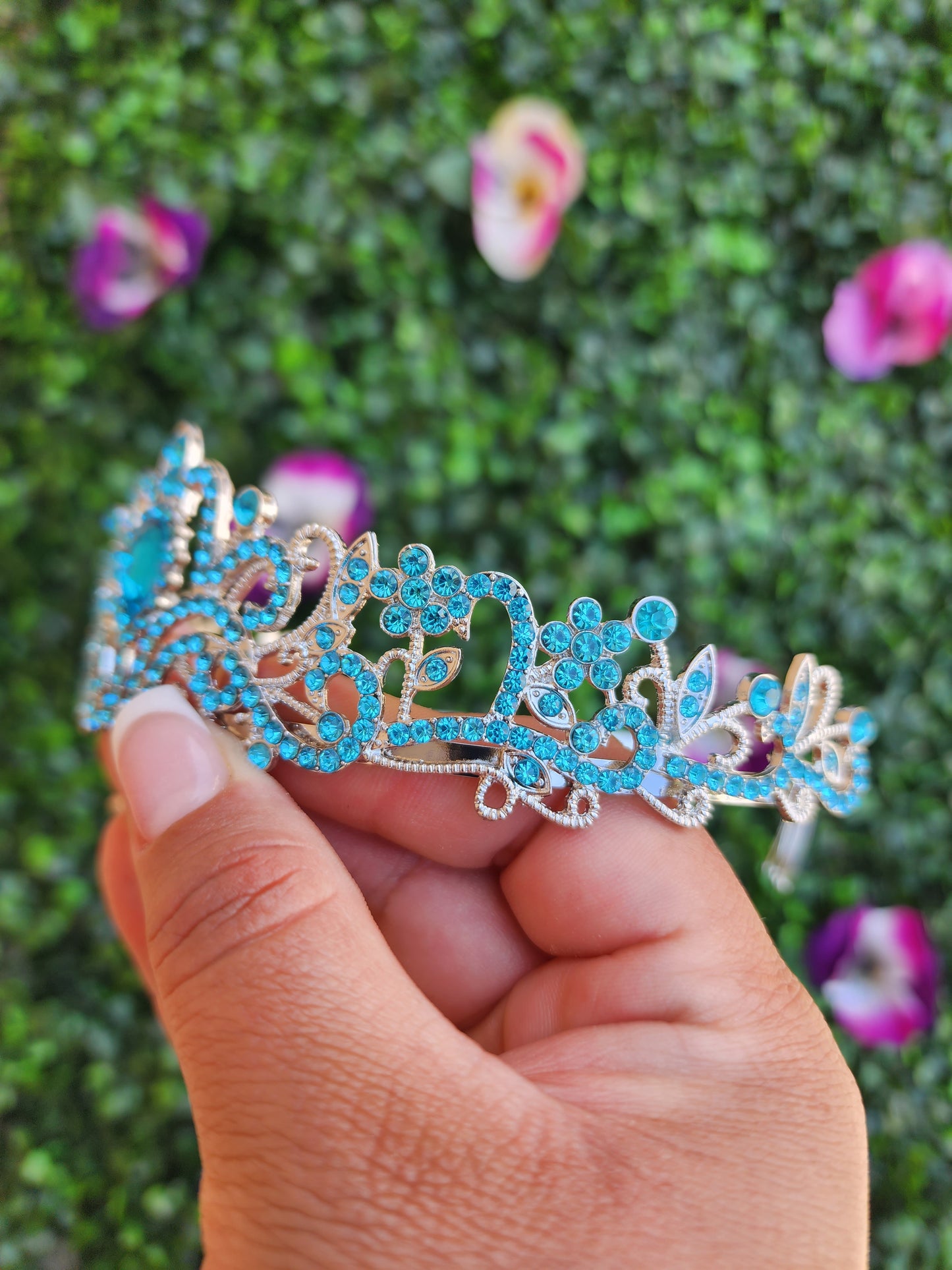 Kid's Silver Tiara with Teal Rhinestones (217)