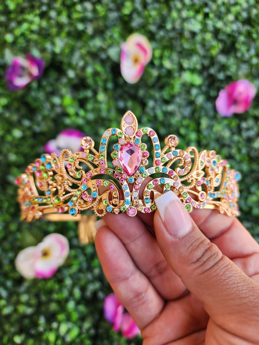 Kid's Gold Tiara with Multicolored Rhinestones (215)