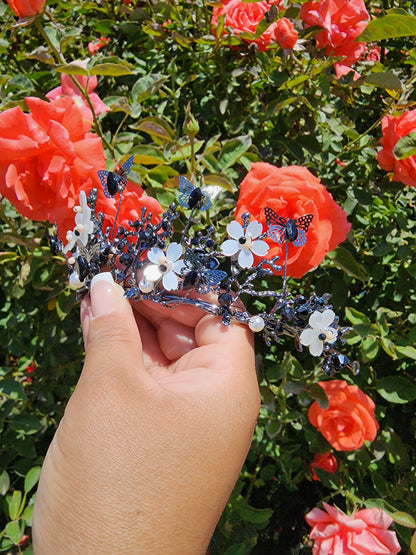 Black Butterfly Tiara w/ Black Rhinestones, Beads & Faux Pearls (233)