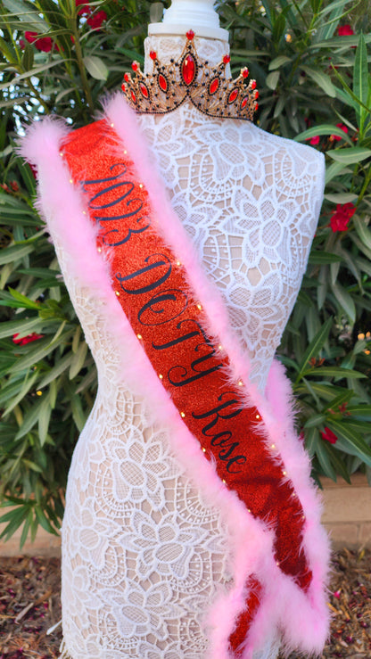 Custom Light-Up Sash with Boa Trim