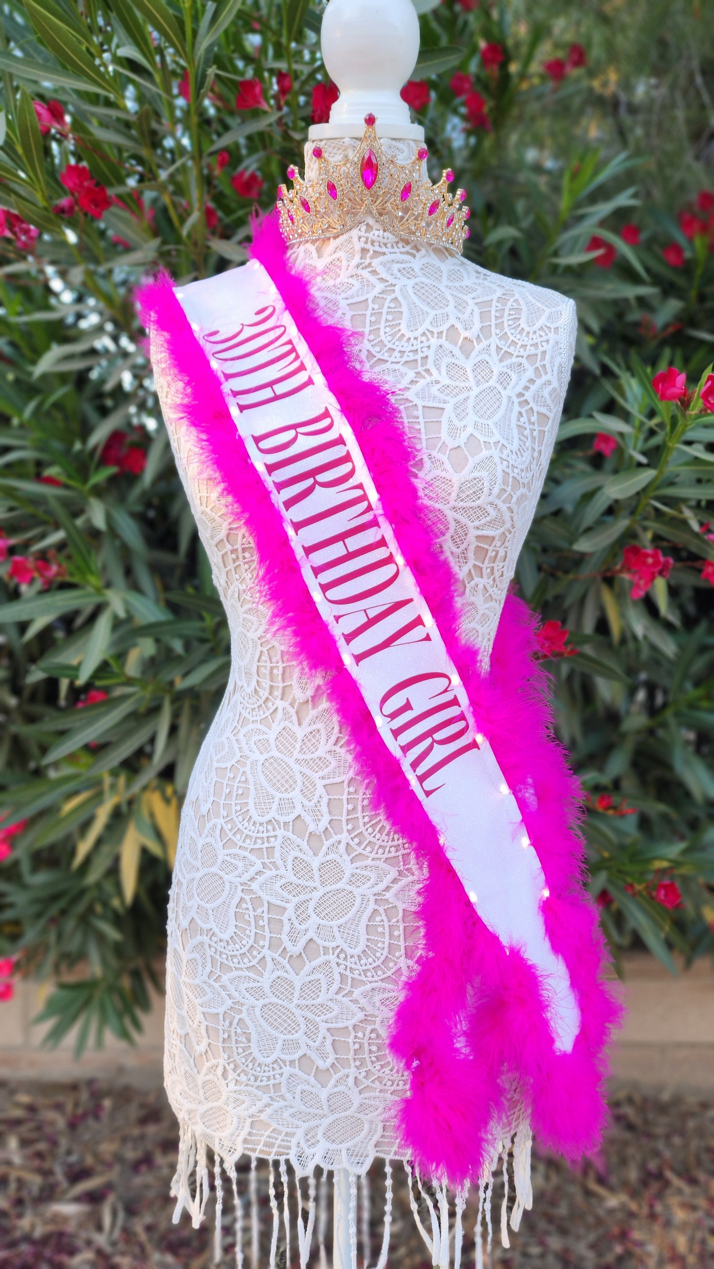 Custom Light-Up Sash with Boa Trim