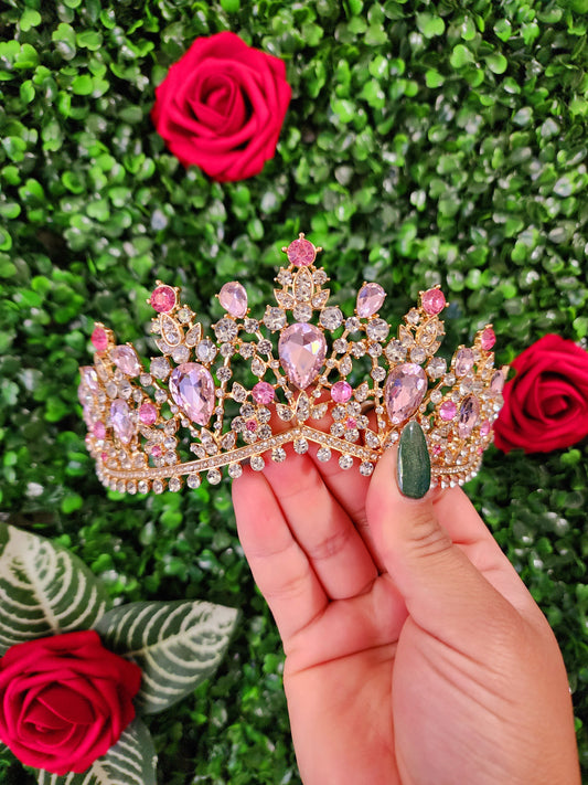 Gold Tiara with Pink & Silver Rhinestones (255)