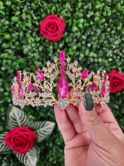 Gold Tiara with Hot Pink & Silver Rhinestones (175)