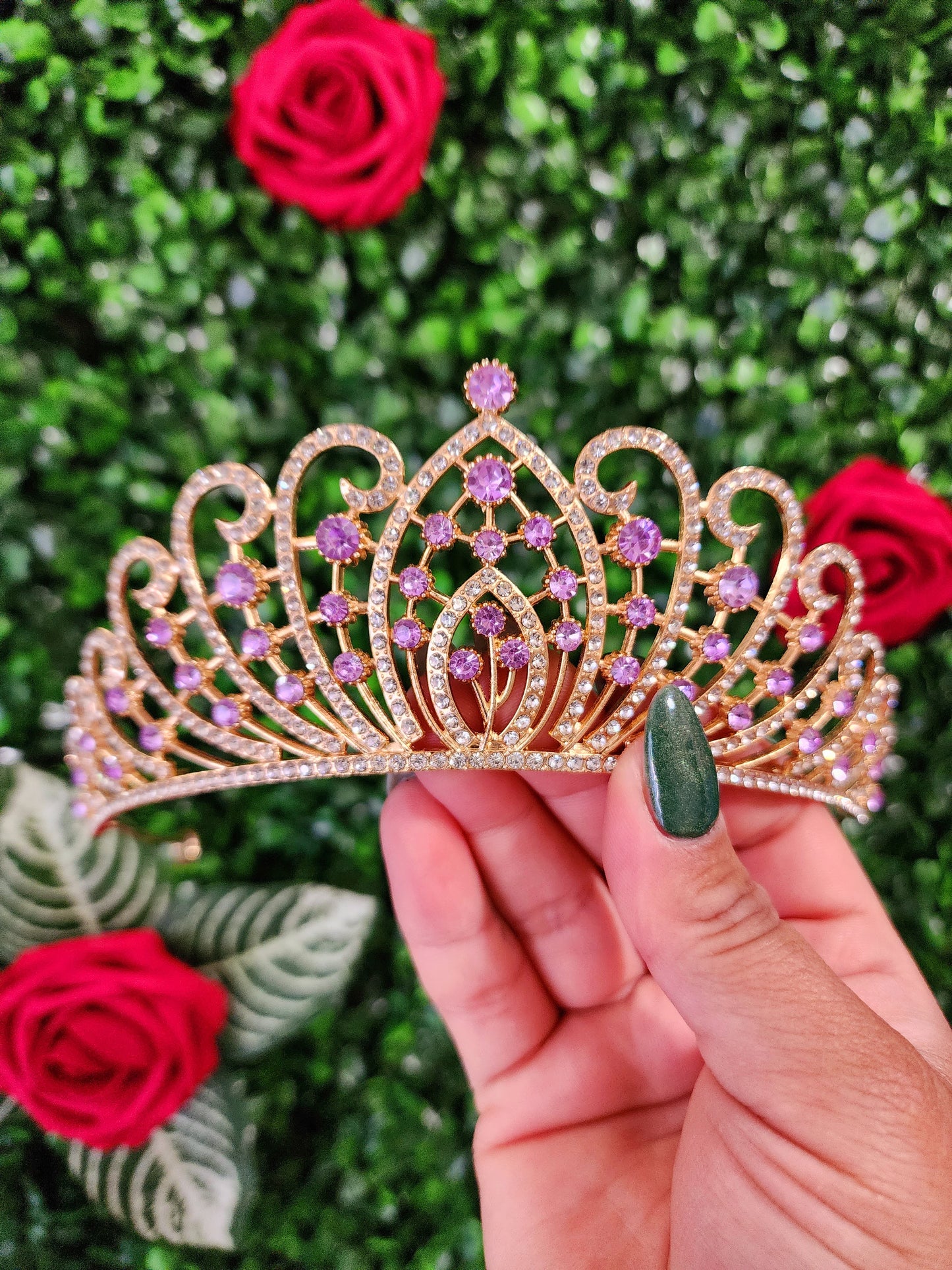 Gold Tiara with Silver & Lilac Rhinestones (240)