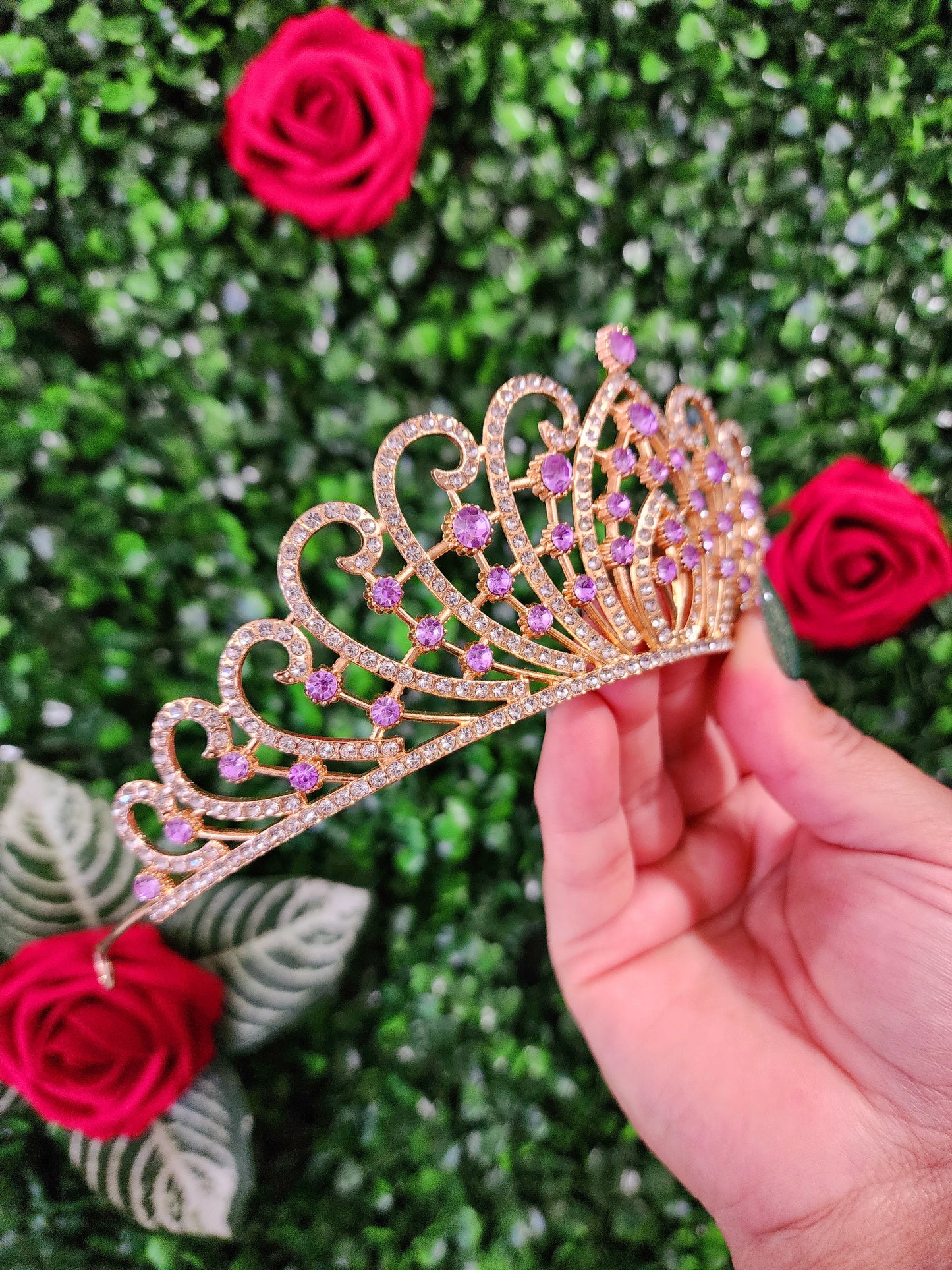 Gold Tiara with Silver & Lilac Rhinestones (240)