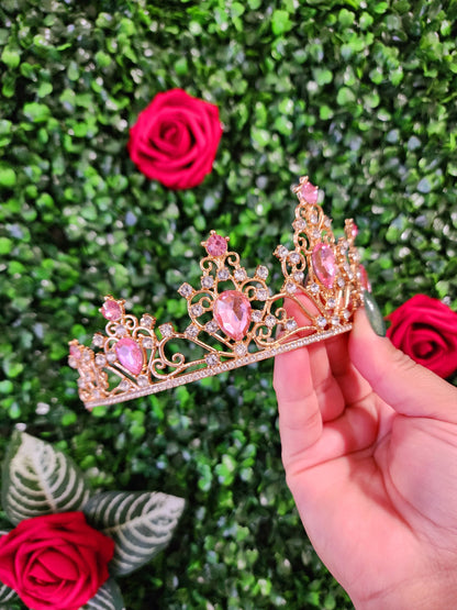 Gold Tiara with Pink & Silver Rhinestones (243)