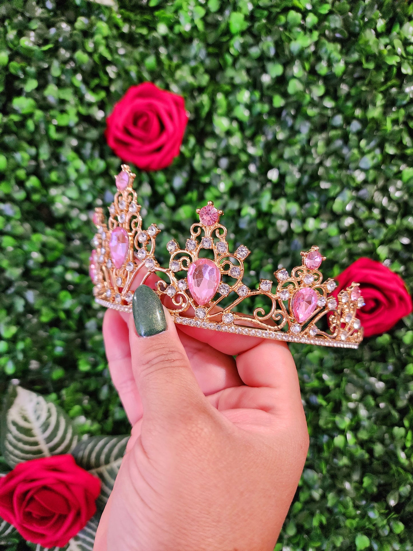 Gold Tiara with Pink & Silver Rhinestones (243)