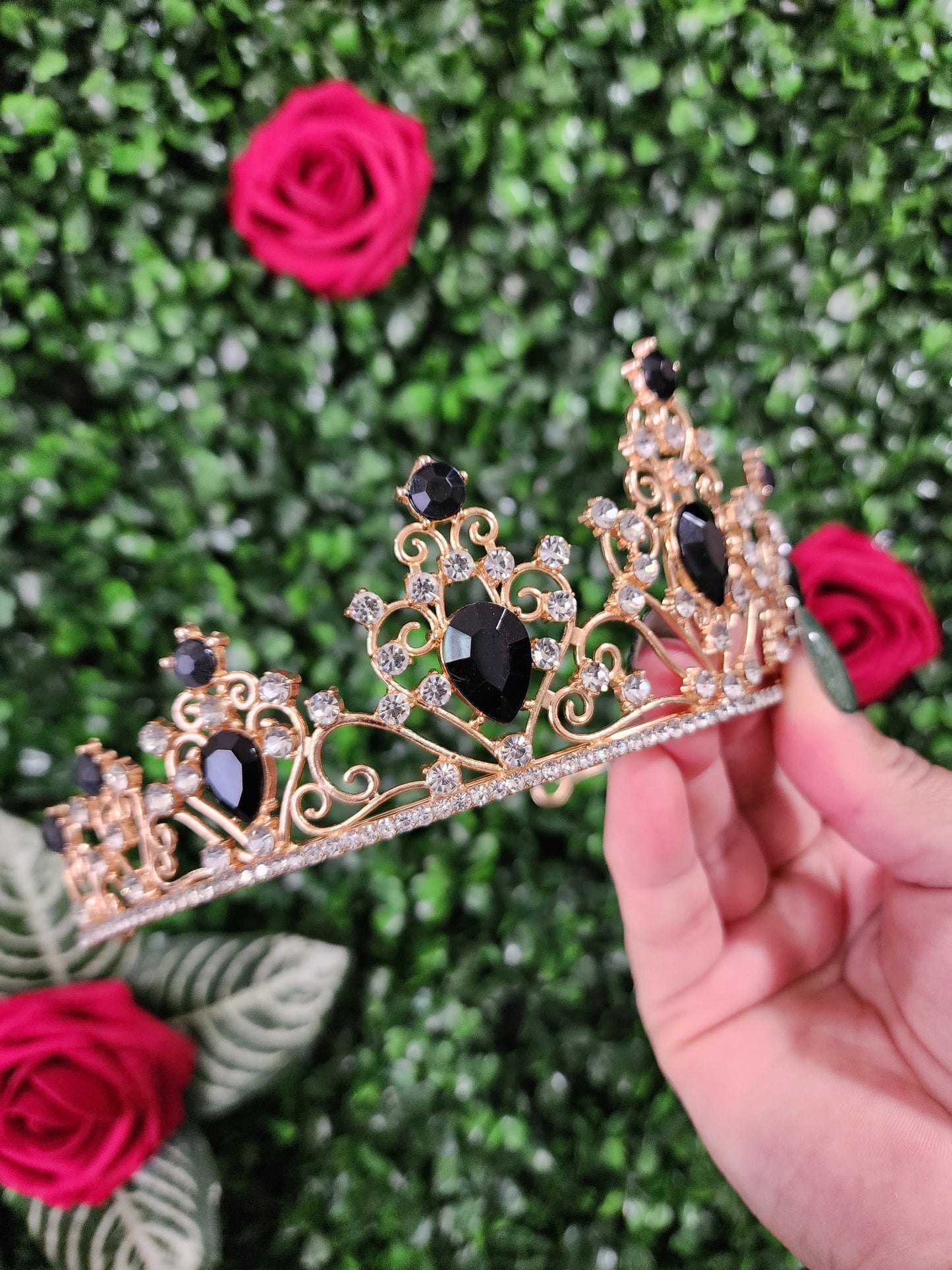 Gold Tiara with Silver & Black Rhinestones (253)