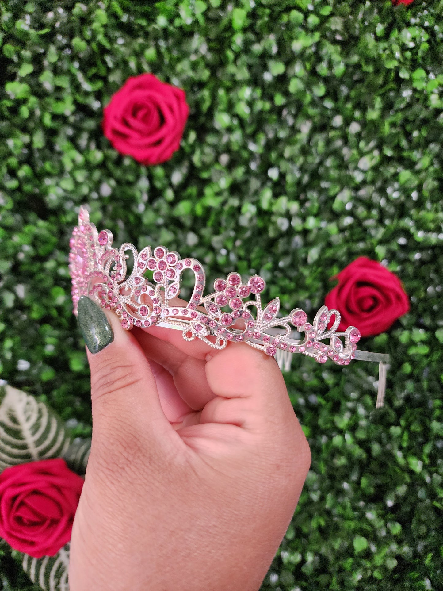 Kid's Silver Tiara with Pink Rhinestones (242)