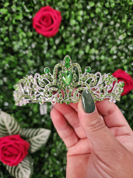 Kid's Silver Tiara with Lime Green Rhinestones (249)