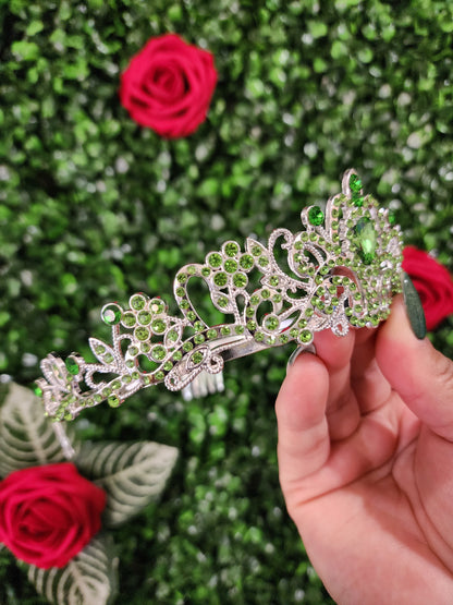 Kid's Silver Tiara with Lime Green Rhinestones (249)