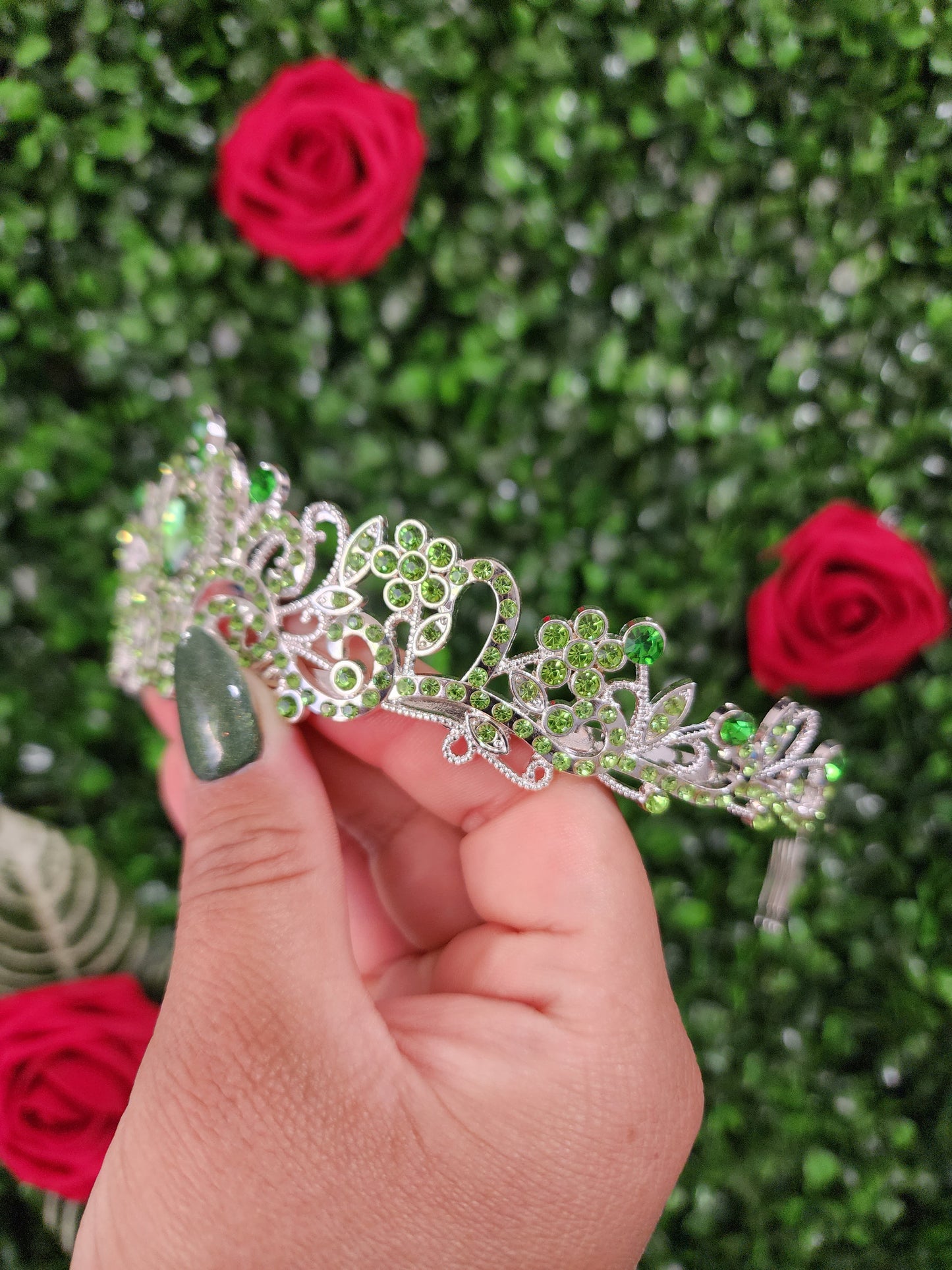 Kid's Silver Tiara with Lime Green Rhinestones (249)