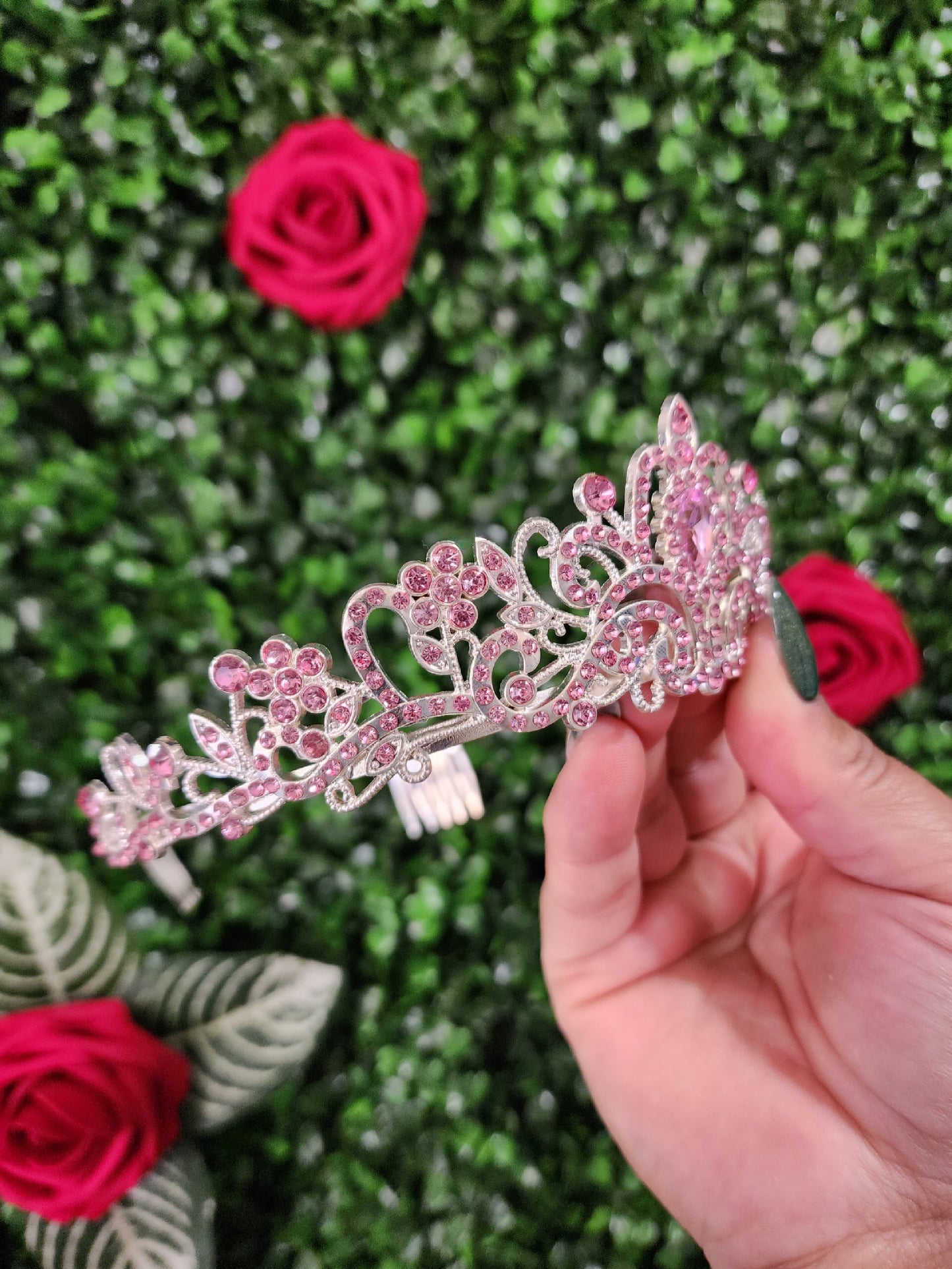 Kid's Silver Tiara with Pink Rhinestones (242)