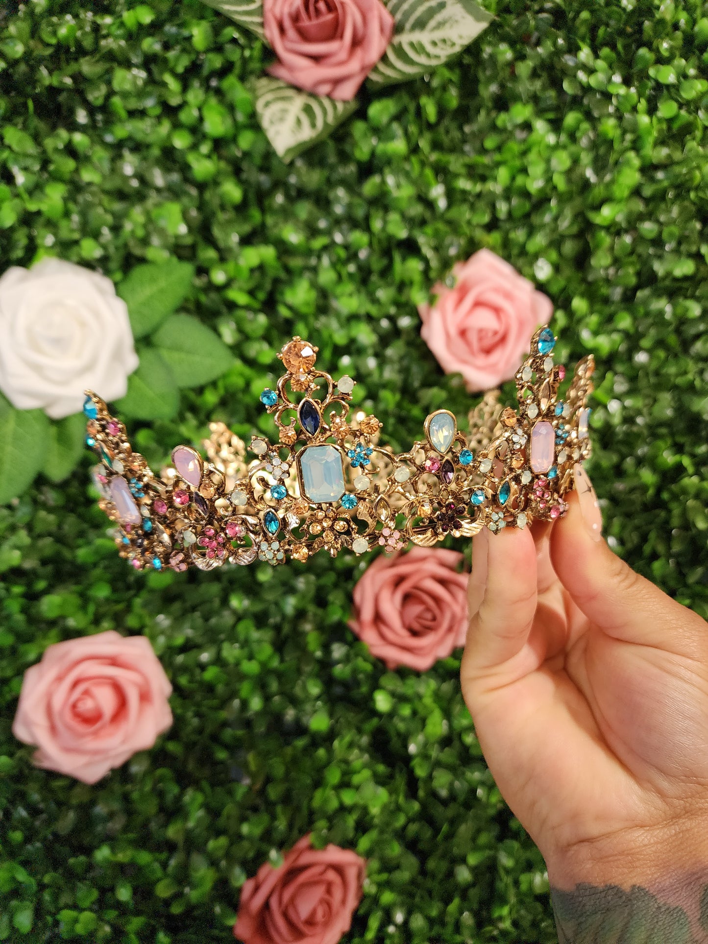 Bronze Crown with Multicolored Rhinestones (151)