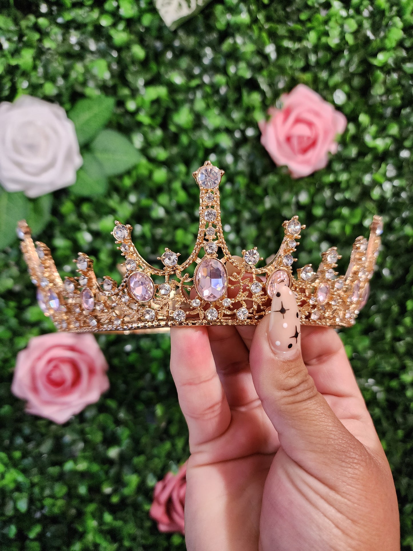 Gold Crown with Silver & Light Pink Rhinestones (184)