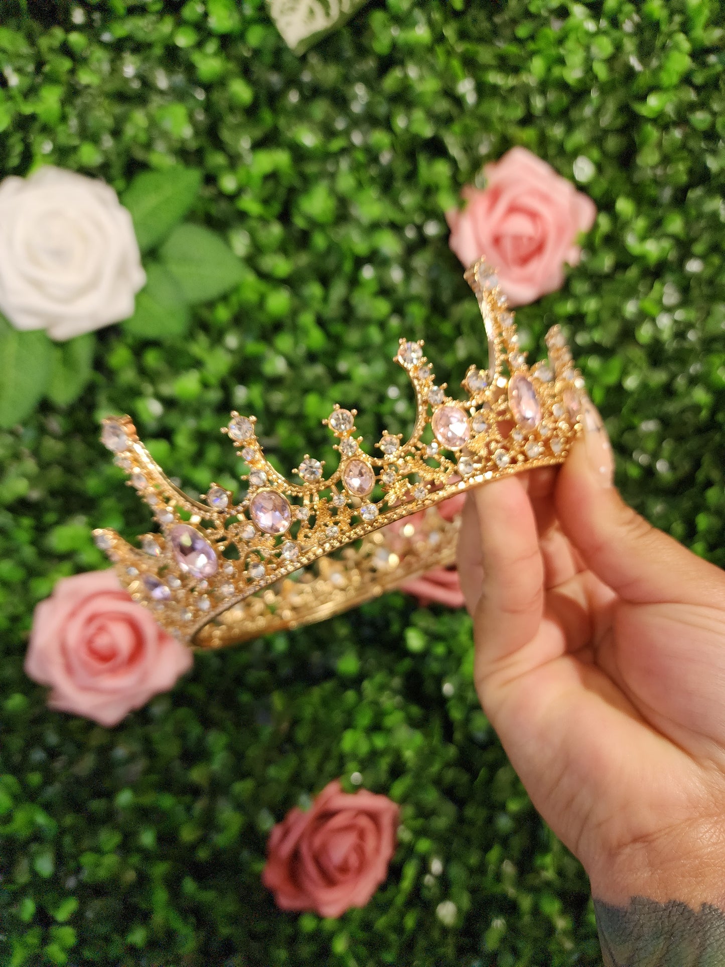 Gold Crown with Silver & Light Pink Rhinestones (184)