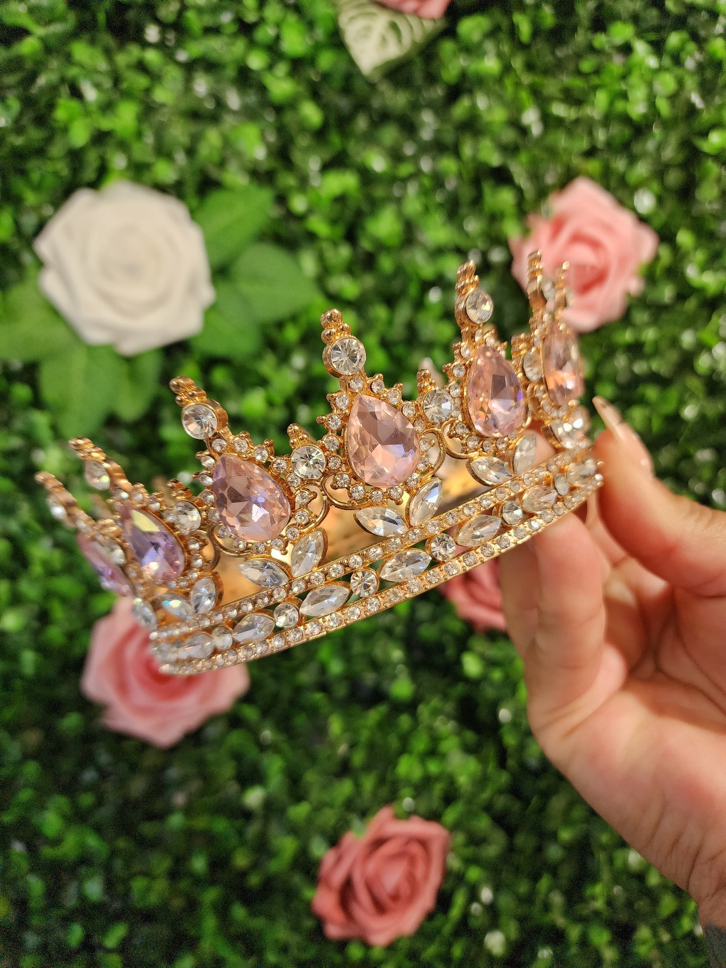 Gold Crown with Silver & Light Pink Rhinestones (112)