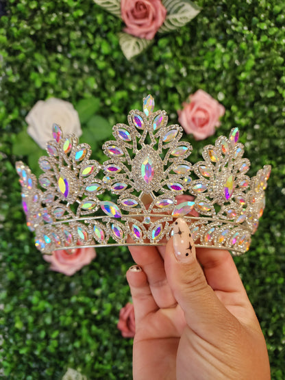 Silver Tiara with Iridescent & Silver Rhinestones (193)