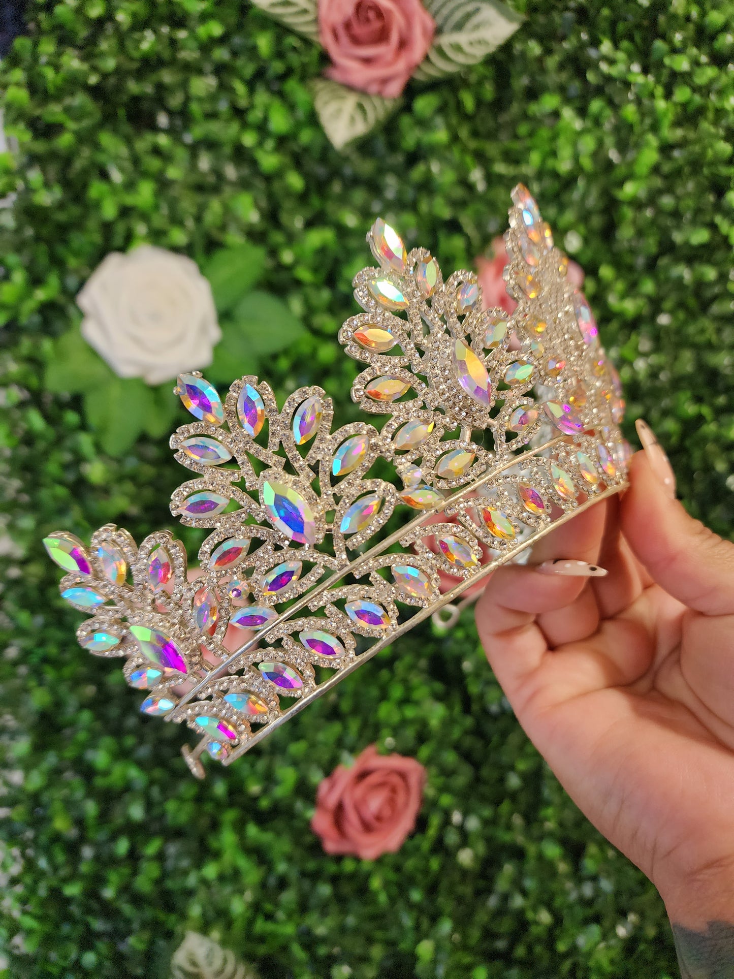 Silver Tiara with Iridescent & Silver Rhinestones (193)