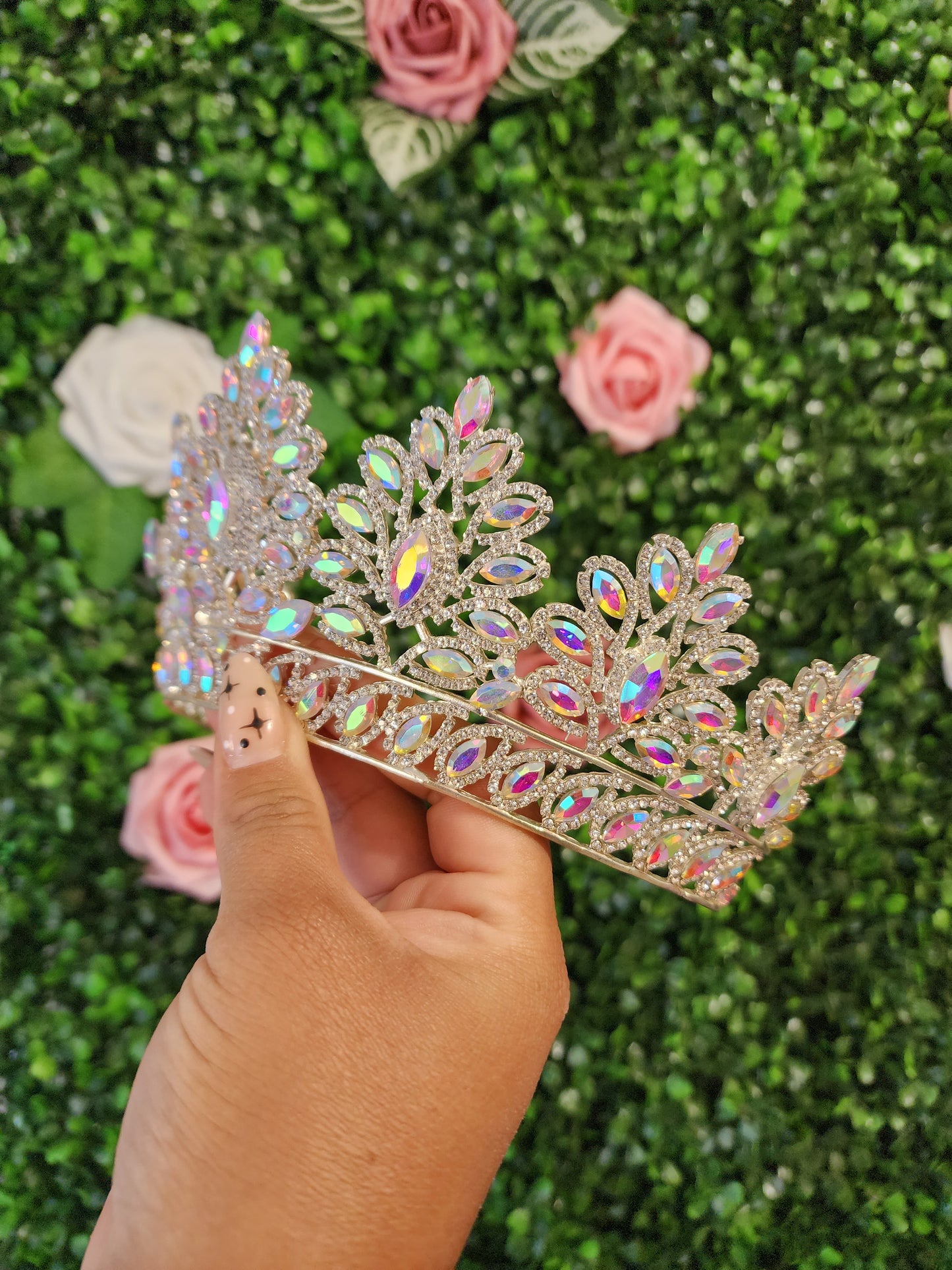 Silver Tiara with Iridescent & Silver Rhinestones (193)