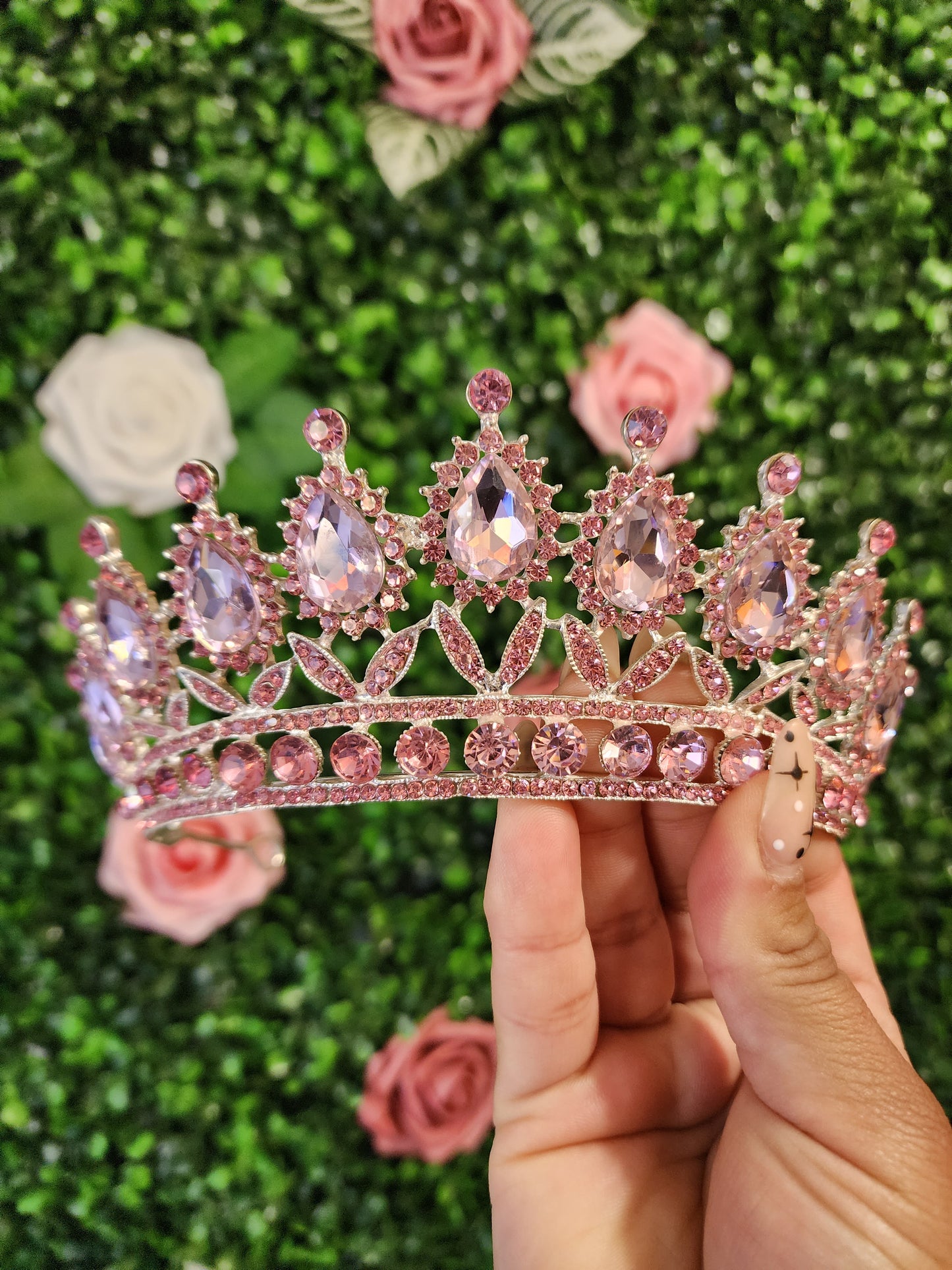 Silver Tiara with Pink Rhinestones (160)