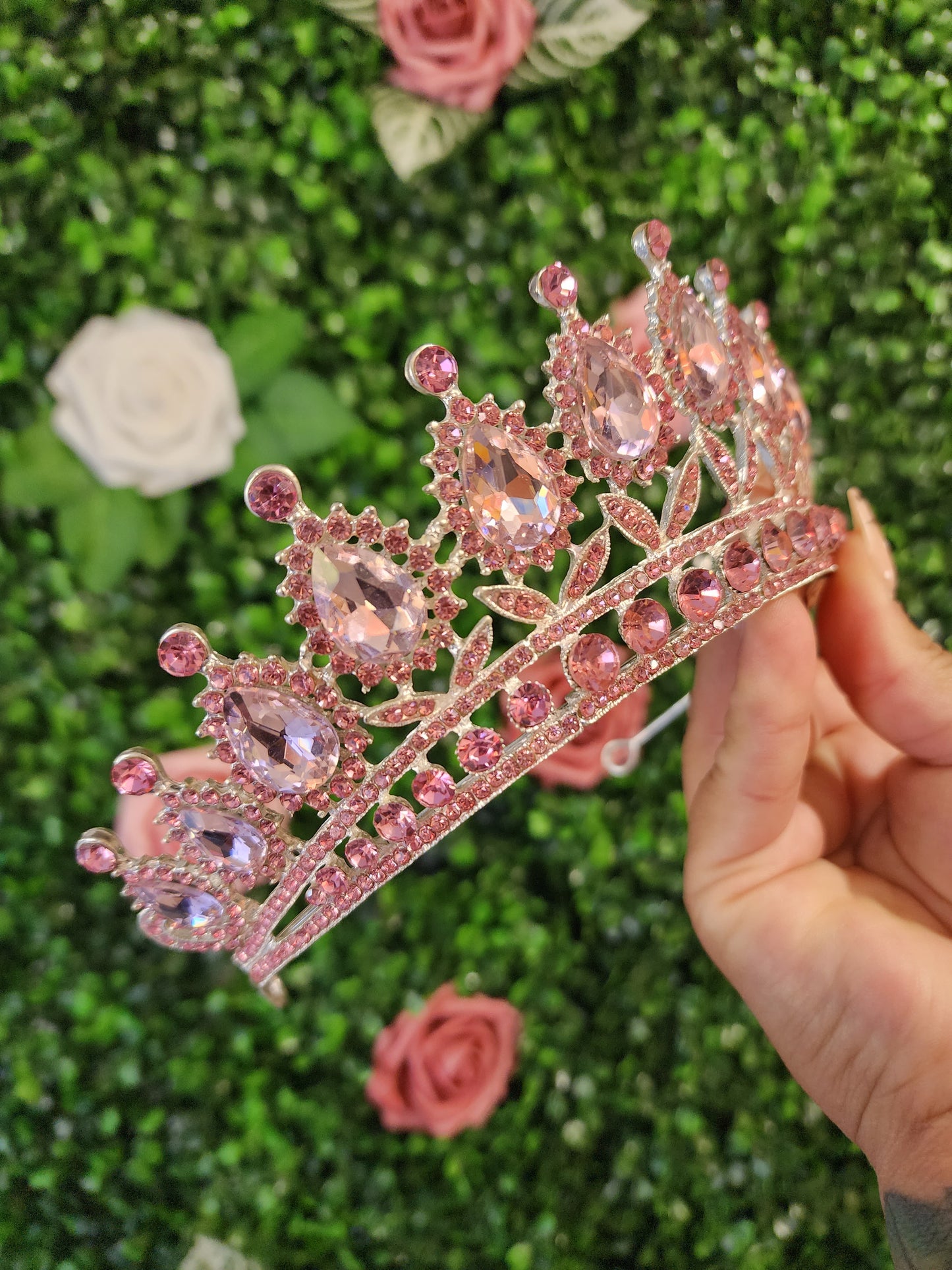 Silver Tiara with Pink Rhinestones (160)