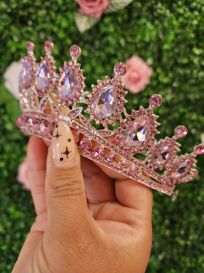 Silver Tiara with Pink Rhinestones (160)