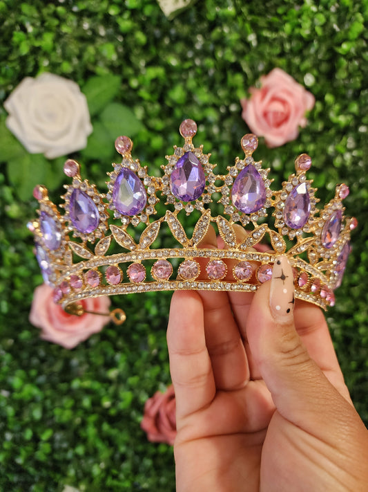 Gold Tiara with Lilac & Silver Rhinestones (177)