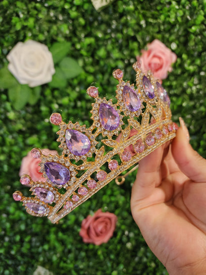 Gold Tiara with Lilac & Silver Rhinestones (177)